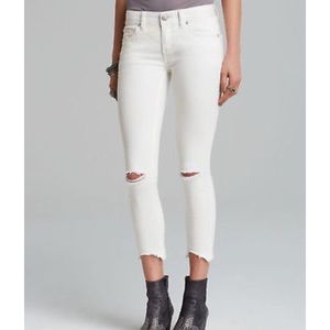 Free People White Destroyed Ankle Skinny Jeans